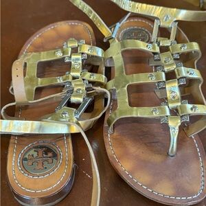 Tory Burch Tan and Gold Leather Sandals